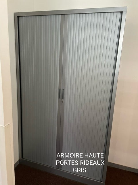 ARMOIRE HAUTE PORTES RIDEAUX GRIS 198*120*45